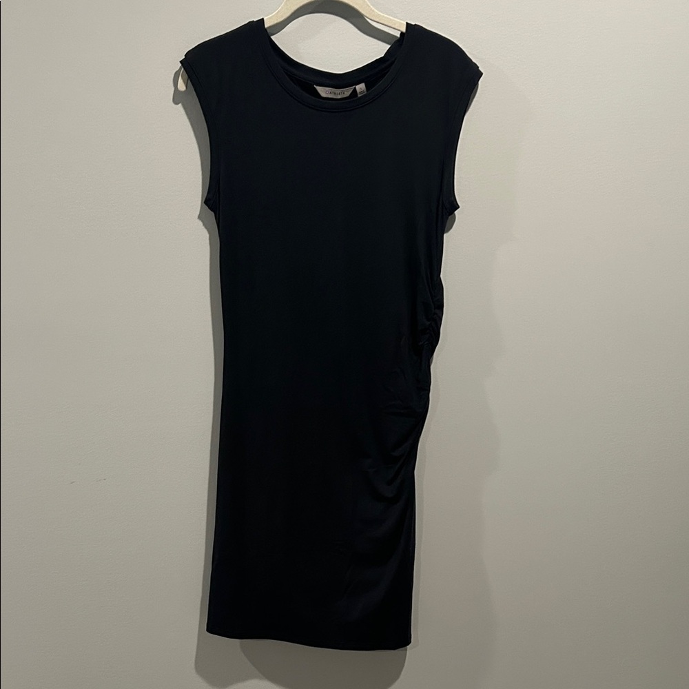 Athleta Black Side Ruched T-shirt Midi Sz S